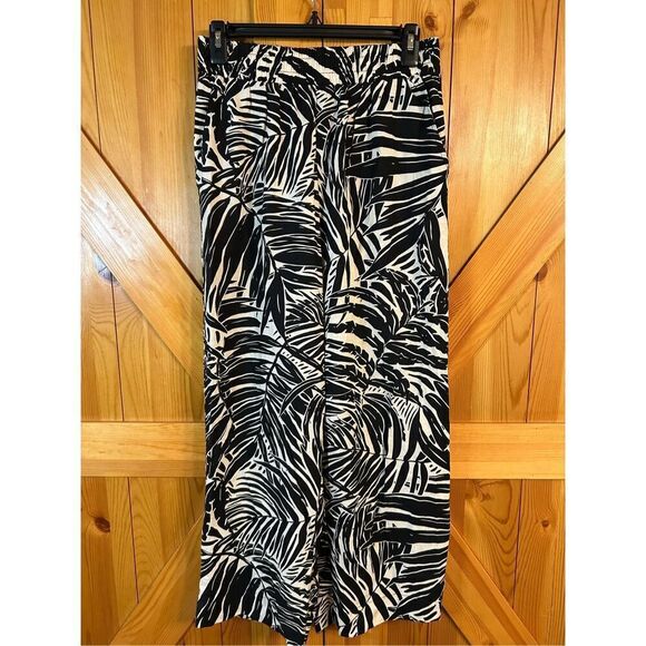 Panama Jack Women's Wide Leg Linen Blend Cropped Pants Black/Cream Size Small (0 - Picture 1 of 8